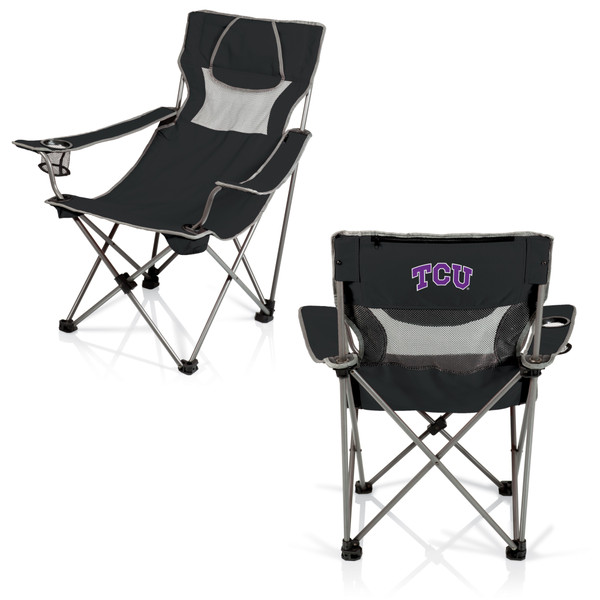 TCU Horned Frogs Campsite Camp Chair, (Black with Gray Accents)