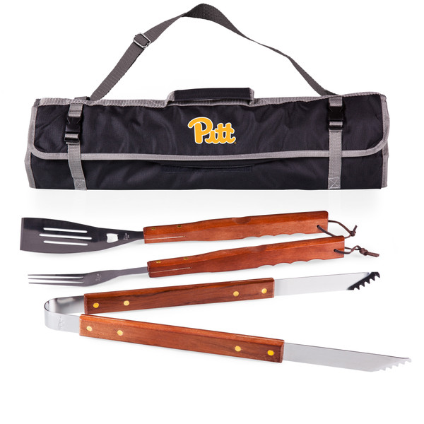 Pittsburgh Panthers 3-Piece BBQ Tote & Grill Set, (Black with Gray Accents)