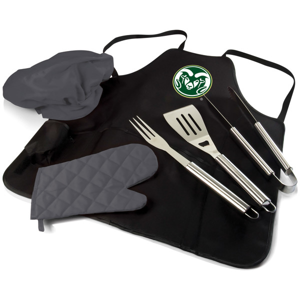 Colorado State Rams BBQ Apron Tote Pro Grill Set, (Black with Gray Accents)