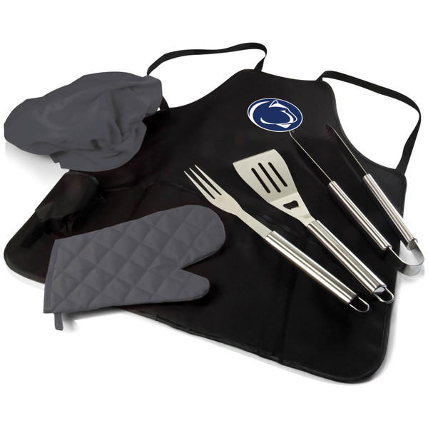 Penn State Nittany Lions BBQ Apron Tote Pro Grill Set, (Black with Gray Accents)