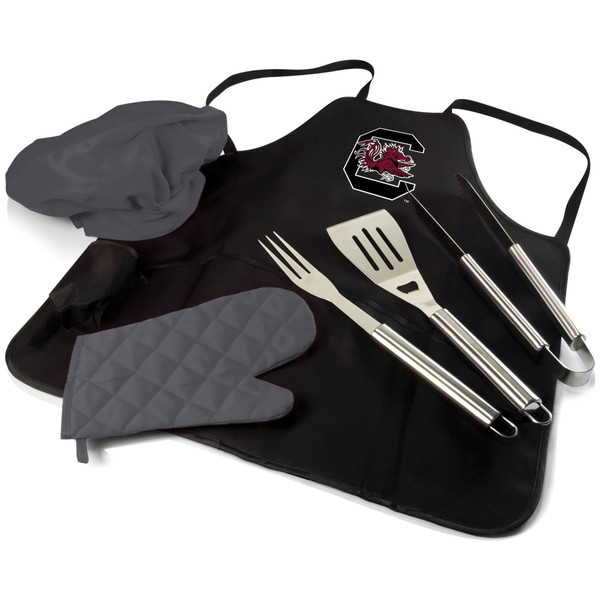 South Carolina Gamecocks BBQ Apron Tote Pro Grill Set, (Black with Gray Accents)