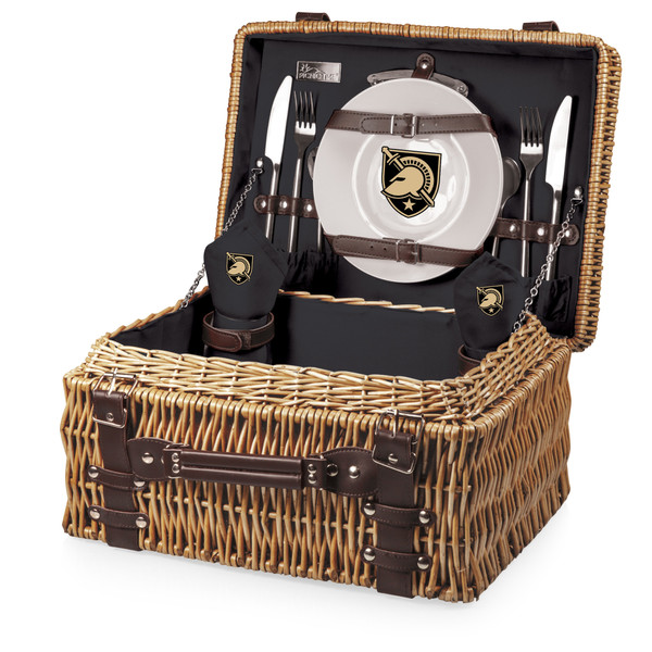 Army Black Knights Champion Picnic Basket, (Black with Brown Accents)