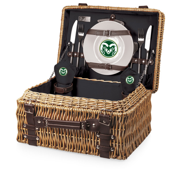 Colorado State Rams Champion Picnic Basket, (Black with Brown Accents)