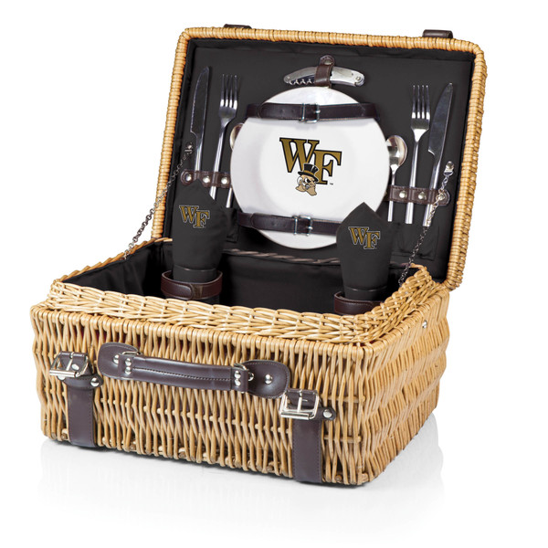 Wake Forest Demon Deacons Champion Picnic Basket, (Black with Brown Accents)