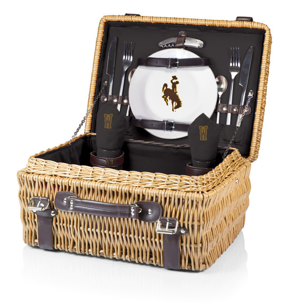 Wyoming Cowboys Champion Picnic Basket, (Black with Brown Accents)