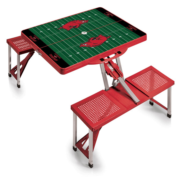 Arkansas Razorbacks Football Field Picnic Table Portable Folding Table with Seats, (Red)