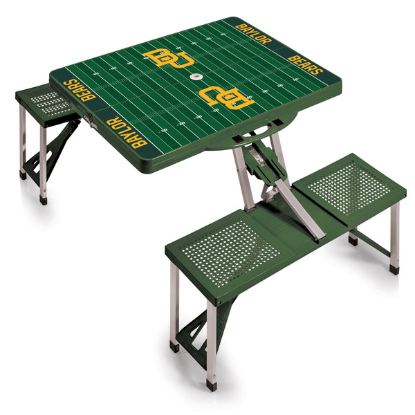 Baylor Bears Football Field Picnic Table Portable Folding Table with Seats, (Hunter Green)