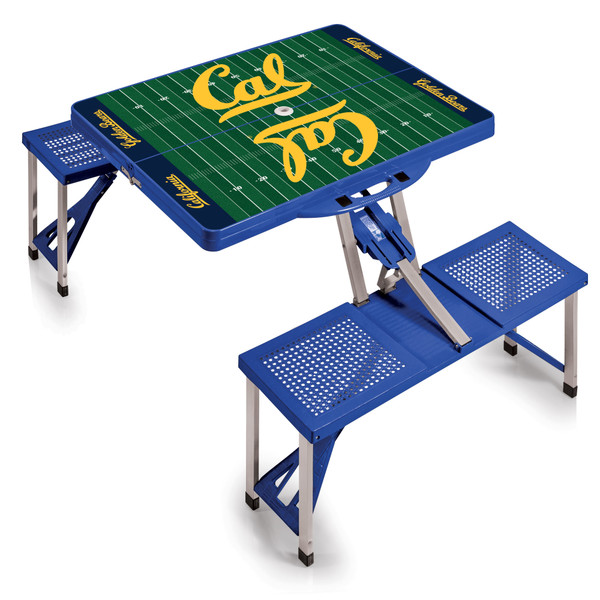 Cal Bears Football Field Picnic Table Portable Folding Table with Seats, (Royal Blue)