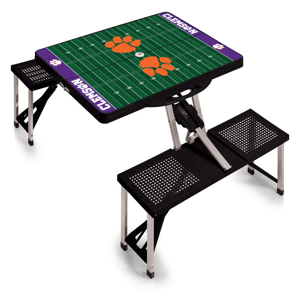 Clemson Tigers Football Field Picnic Table Portable Folding Table with Seats, (Black)