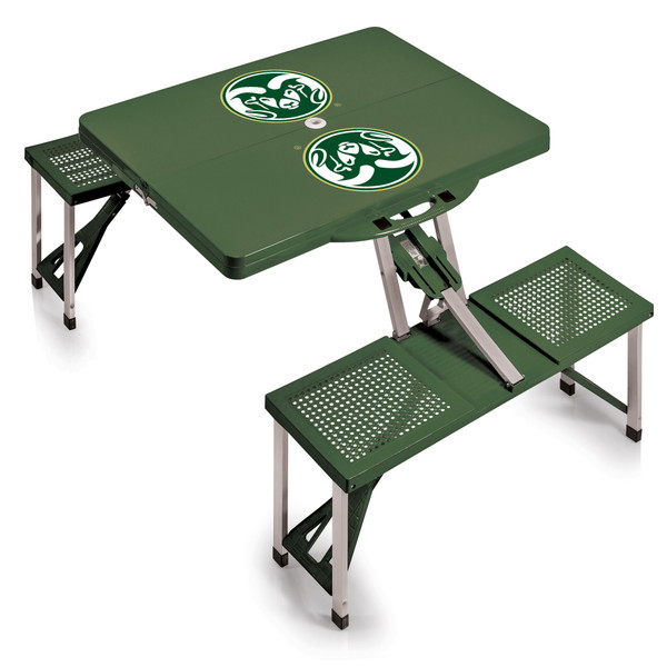 Colorado State Rams Picnic Table Portable Folding Table with Seats, (Hunter Green)