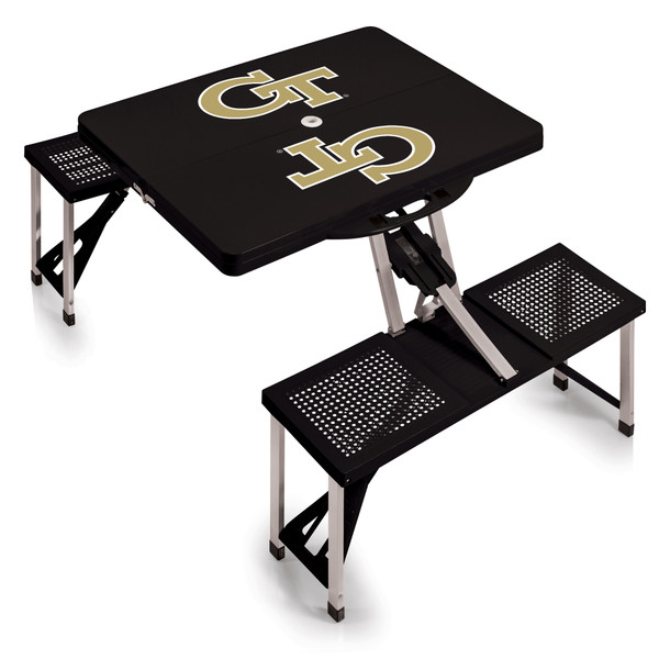 Georgia Tech Yellow Jackets Picnic Table Portable Folding Table with Seats, (Black)