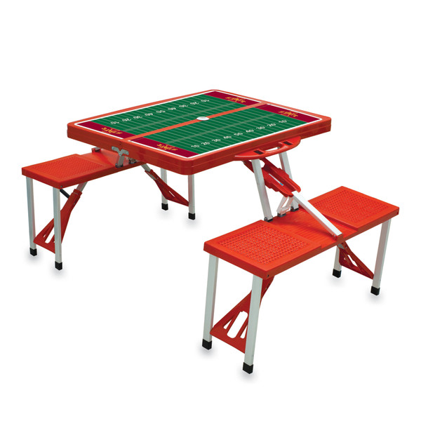 Iowa State Cyclones Football Field Picnic Table Portable Folding Table with Seats, (Red)