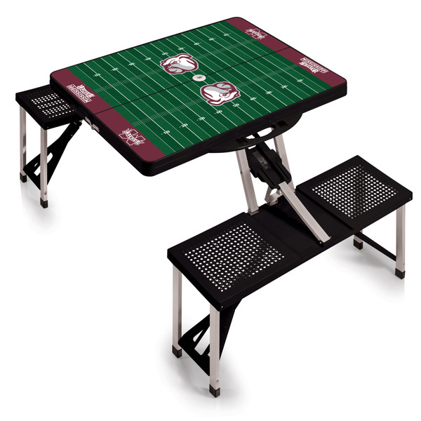 Mississippi State Bulldogs Football Field Picnic Table Portable Folding Table with Seats, (Black)