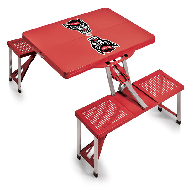 NC State Wolfpack Picnic Table Portable Folding Table with Seats, (Red)