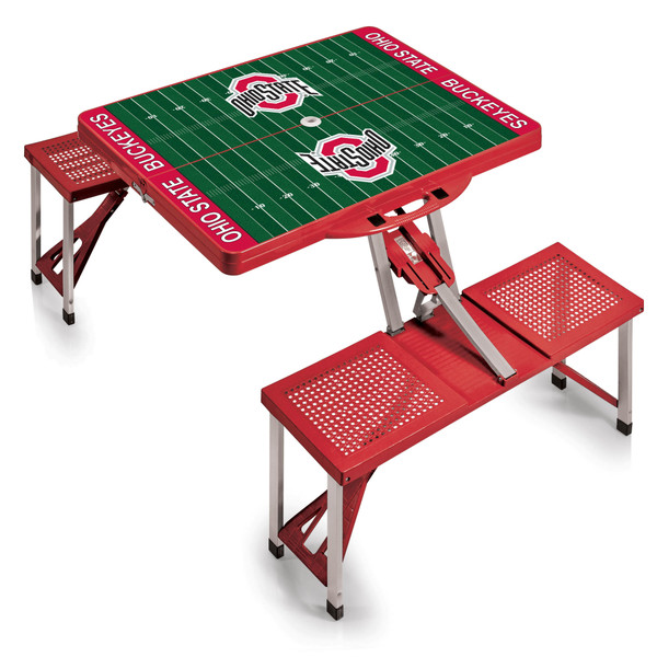 Ohio State Buckeyes Football Field Picnic Table Portable Folding Table with Seats, (Red)