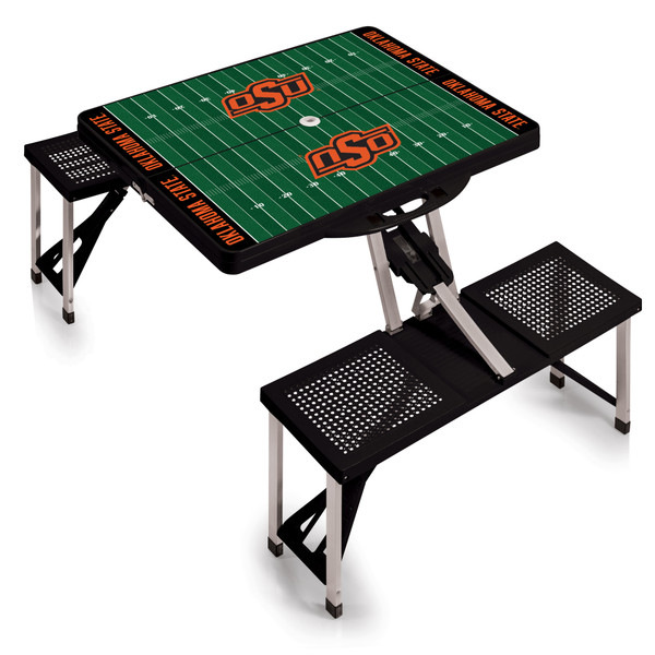 Oklahoma State Cowboys Football Field Picnic Table Portable Folding Table with Seats, (Black)