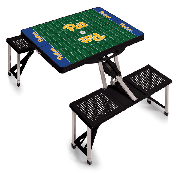 Pittsburgh Panthers Football Field Picnic Table Portable Folding Table with Seats, (Black)