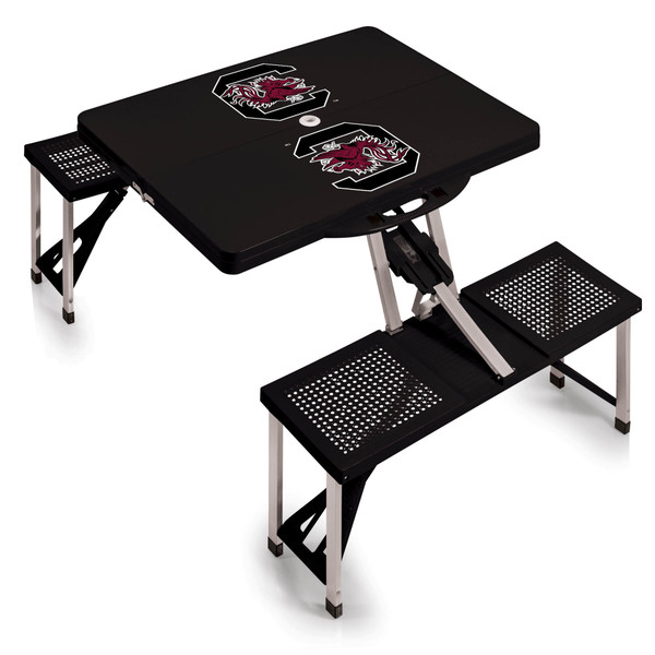 South Carolina Gamecocks Picnic Table Portable Folding Table with Seats, (Black)