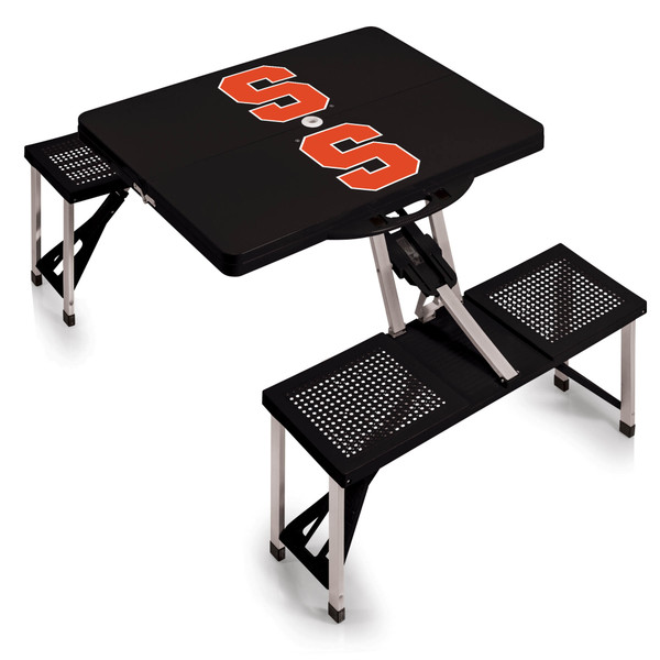 Syracuse Orange Picnic Table Portable Folding Table with Seats, (Black)