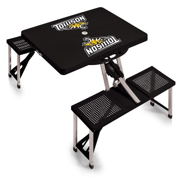 Towson University Tigers Picnic Table Portable Folding Table with Seats, (Black)