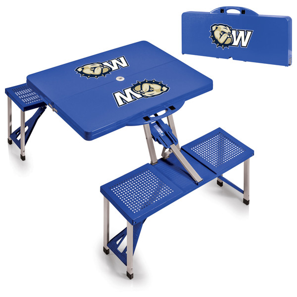 Wingate University Bulldogs Picnic Table Portable Folding Table with Seats, (Royal Blue)