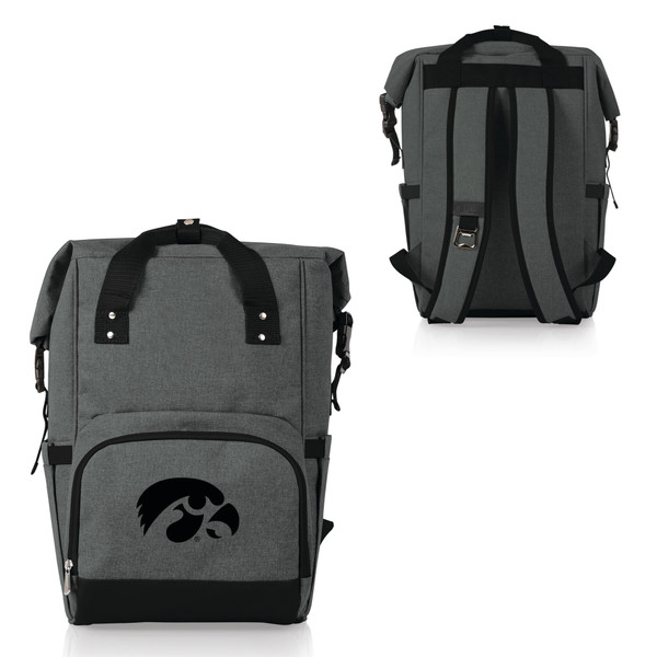 Iowa Hawkeyes On The Go Roll-Top Backpack Cooler, (Heathered Gray)