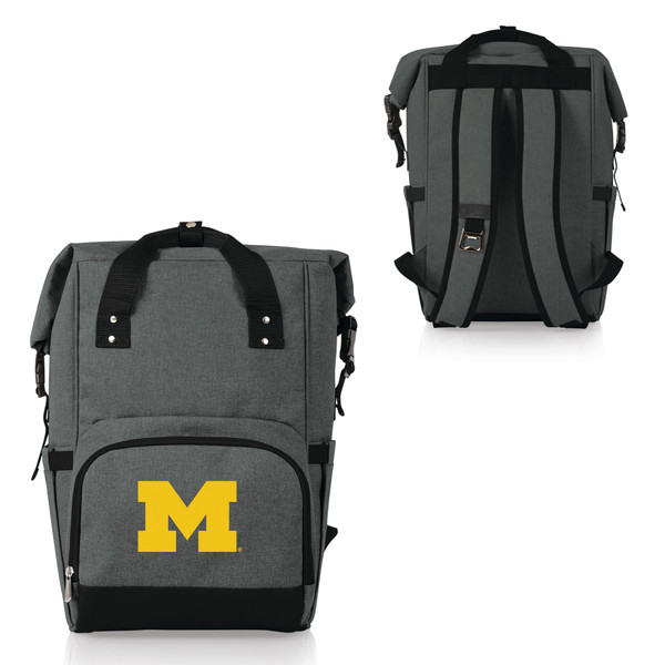 Michigan Wolverines On The Go Roll-Top Backpack Cooler, (Heathered Gray)