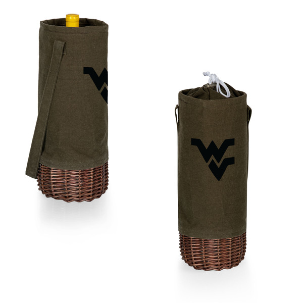 West Virginia Mountaineers Malbec Insulated Canvas and Willow Wine Bottle Basket, (Khaki Green with Beige Accents)