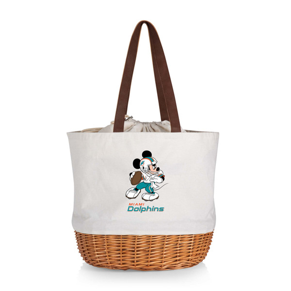 Miami Dolphins Mickey Mouse Coronado Canvas and Willow Basket Tote, (Beige Canvas)