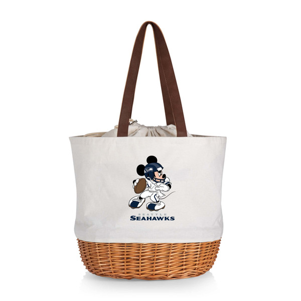 Seattle Seahawks Mickey Mouse Coronado Canvas and Willow Basket Tote, (Beige Canvas)