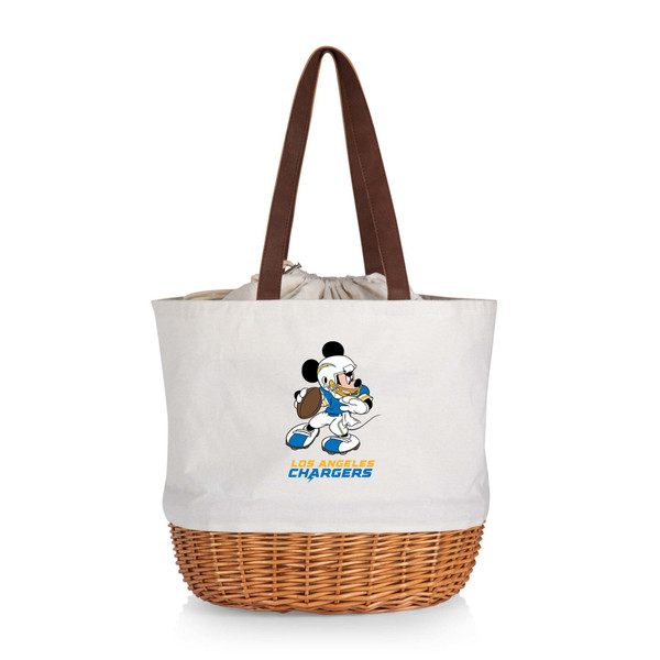 Los Angeles Chargers Mickey Mouse Coronado Canvas and Willow Basket Tote, (Beige Canvas)