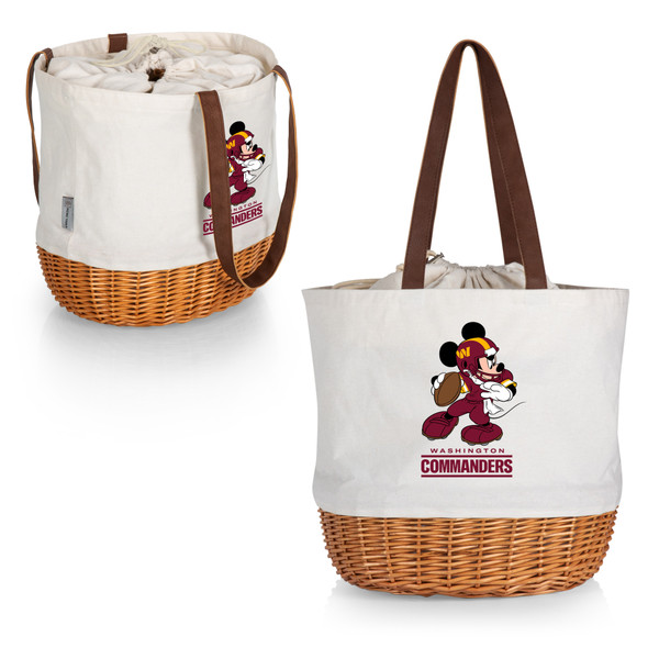 Washington Commanders Mickey Mouse Coronado Canvas and Willow Basket Tote, (Beige Canvas)