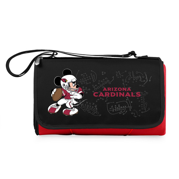 Arizona Cardinals Mickey Mouse Blanket Tote Outdoor Picnic Blanket, (Red with Black Flap)