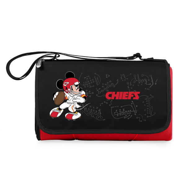 Kansas City Chiefs Mickey Mouse Blanket Tote Outdoor Picnic Blanket, (Red with Black Flap)