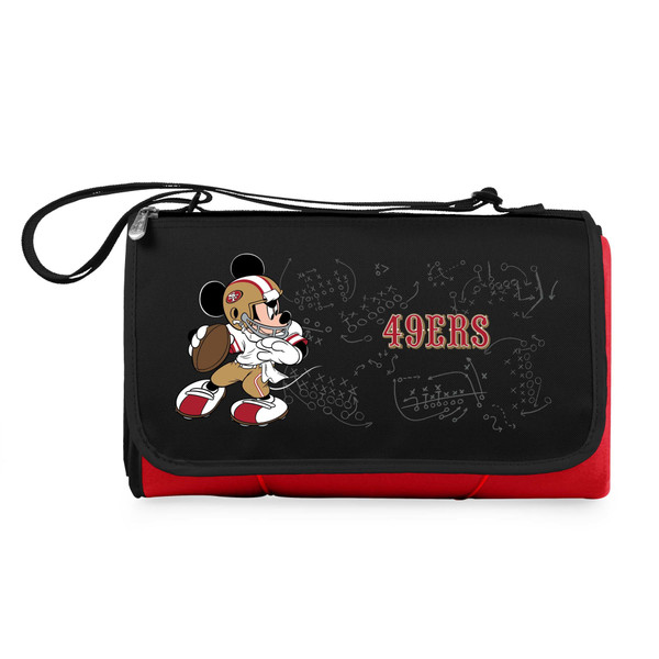 San Francisco 49ers Mickey Mouse Blanket Tote Outdoor Picnic Blanket, (Red with Black Flap)