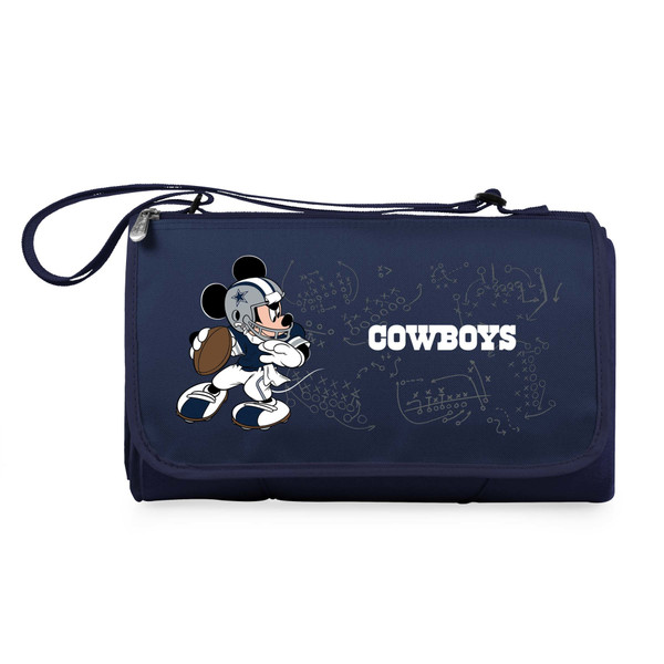 Dallas Cowboys Mickey Mouse Blanket Tote Outdoor Picnic Blanket, (Navy Blue with Black Flap)