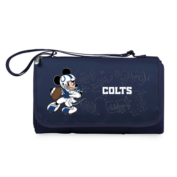 Indianapolis Colts Mickey Mouse Blanket Tote Outdoor Picnic Blanket, (Navy Blue with Black Flap)