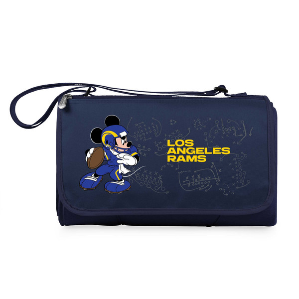 Los Angeles Rams Mickey Mouse Blanket Tote Outdoor Picnic Blanket, (Navy Blue with Black Flap)