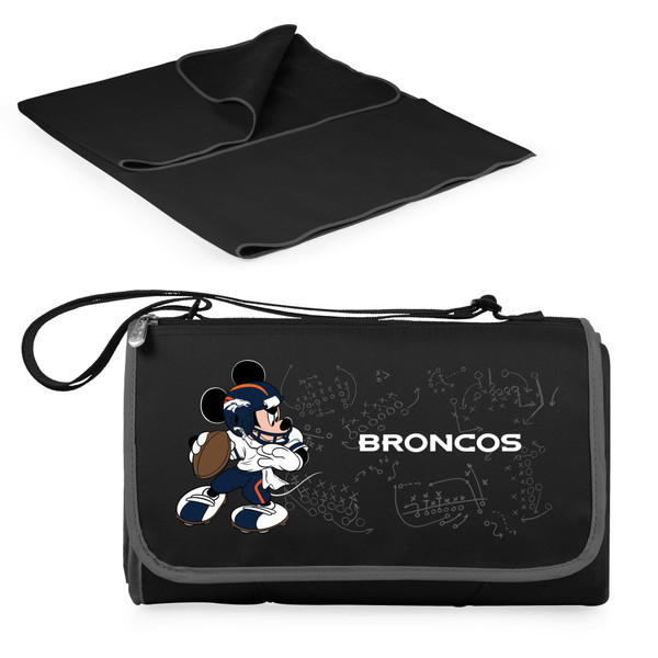 Denver Broncos Mickey Mouse Blanket Tote Outdoor Picnic Blanket, (Black with Black Exterior)