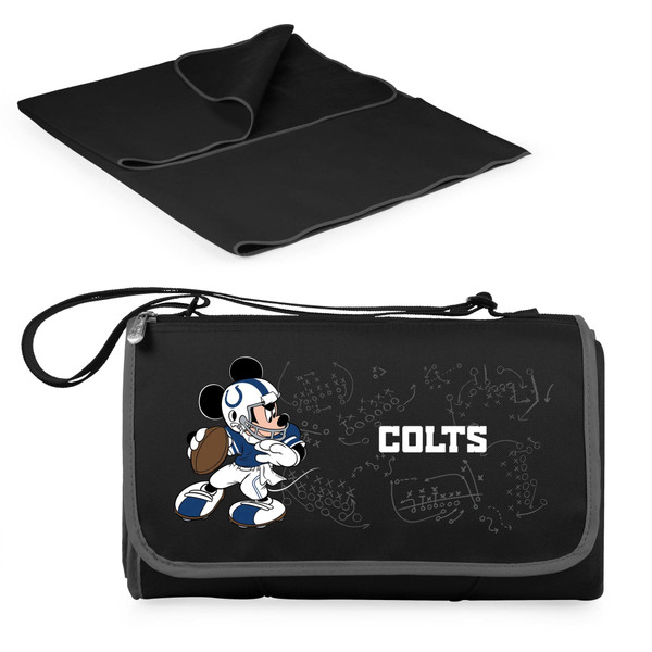 Indianapolis Colts Mickey Mouse Blanket Tote Outdoor Picnic Blanket, (Black with Black Exterior)