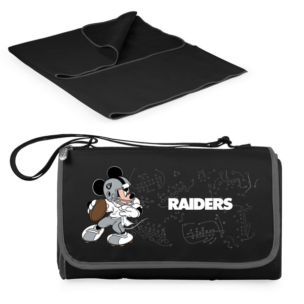 Las Vegas Raiders Mickey Mouse Blanket Tote Outdoor Picnic Blanket, (Black with Black Exterior)