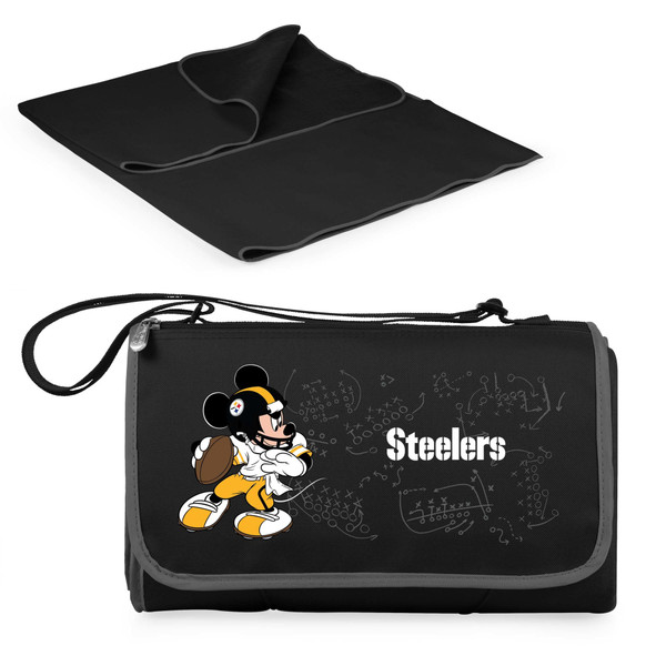 Pittsburgh Steelers Mickey Mouse Blanket Tote Outdoor Picnic Blanket, (Black with Black Exterior)