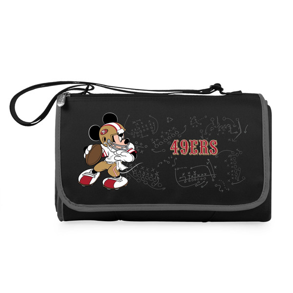 San Francisco 49ers Mickey Mouse Blanket Tote Outdoor Picnic Blanket, (Black with Black Exterior)