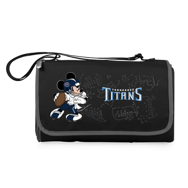 Tennessee Titans Mickey Mouse Blanket Tote Outdoor Picnic Blanket, (Black with Black Exterior)