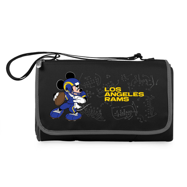 Los Angeles Rams Mickey Mouse Blanket Tote Outdoor Picnic Blanket, (Black with Black Exterior)