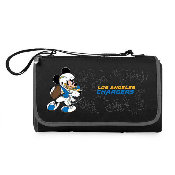 Los Angeles Chargers Mickey Mouse Blanket Tote Outdoor Picnic Blanket, (Black with Black Exterior)