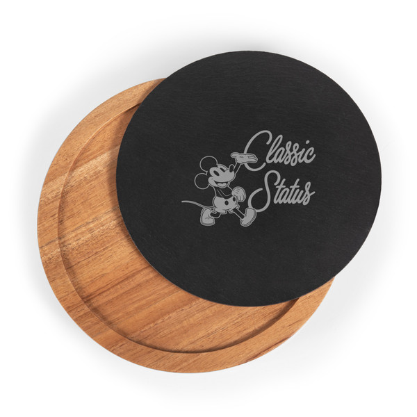 Mickey Mouse Insignia Acacia and Slate Serving Board with Cheese Tools, (Acacia Wood & Slate Black with Gold Accents)