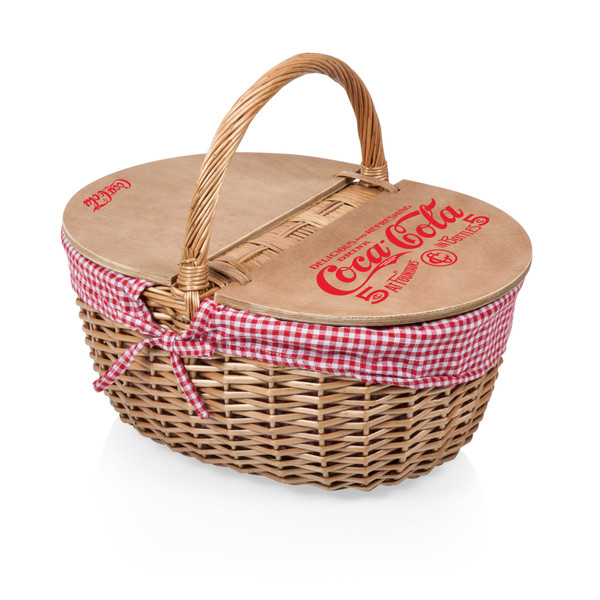Coca-Cola Country Picnic Basket, (Red & White Gingham Pattern)