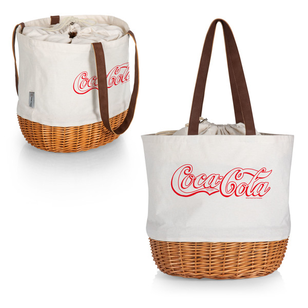Coca-Cola Coronado Canvas and Willow Basket Tote, (Beige Canvas)