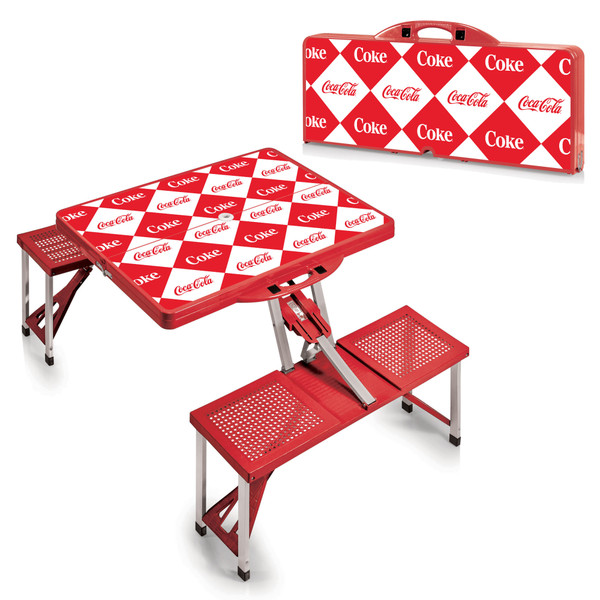 Coca-Cola Picnic Table Portable Folding Table with Seats, (Red)